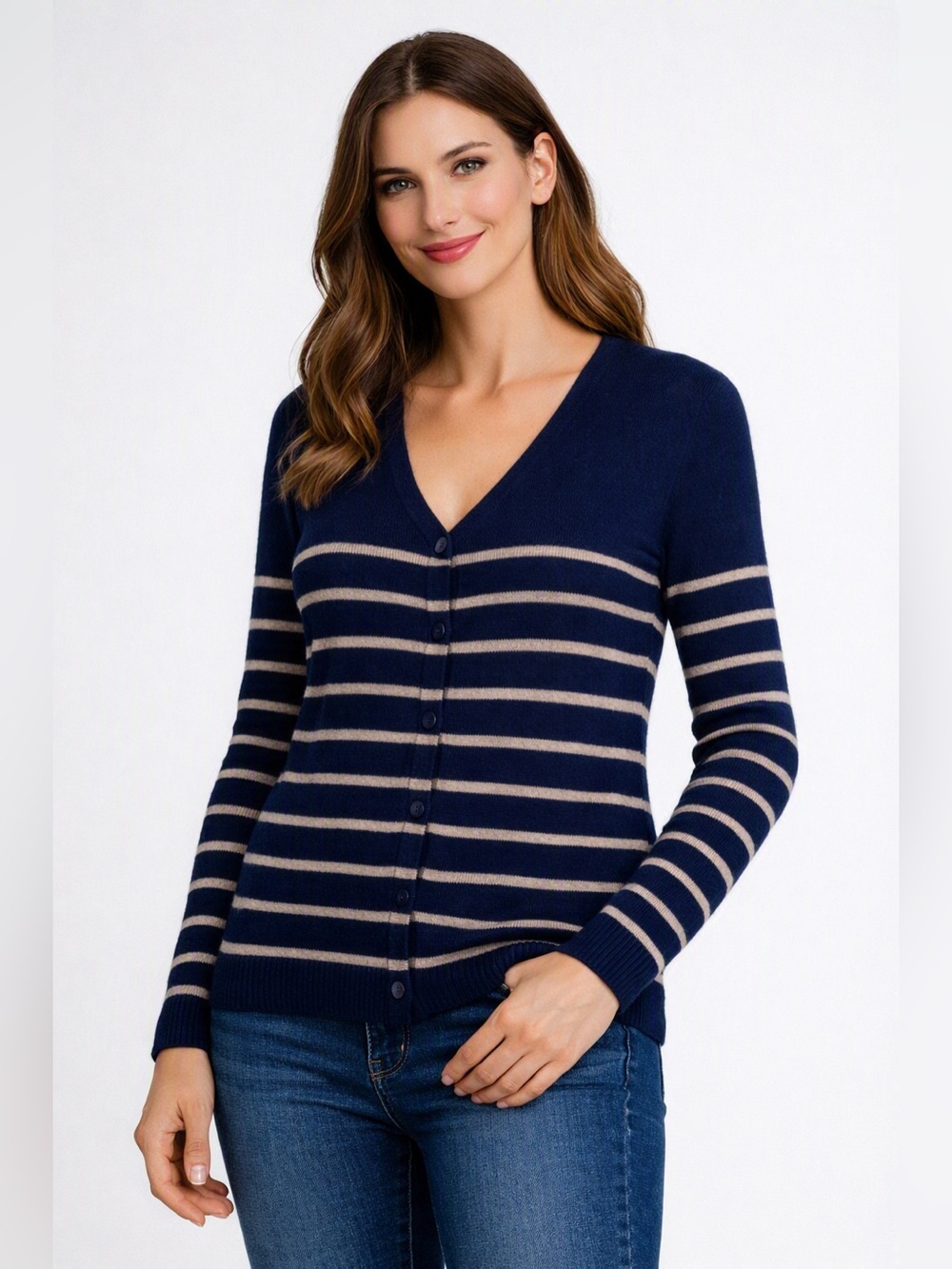 NWOT Sezane Navy and Gold V-Neck Sweater